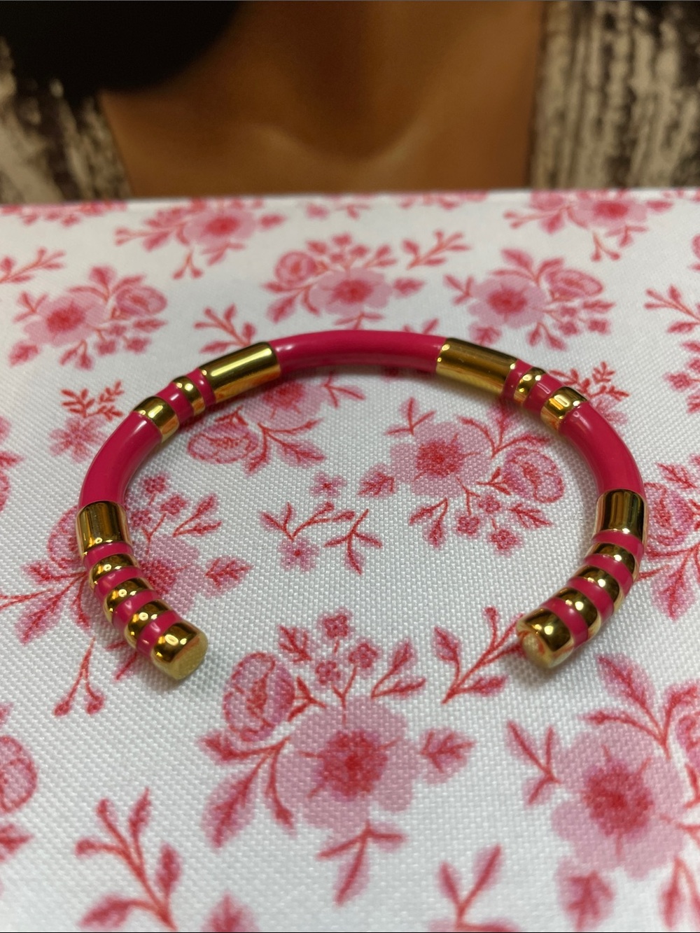 Women's Hot Pink and Gold Open Cuff Bracelet NWOT Stainless Steel